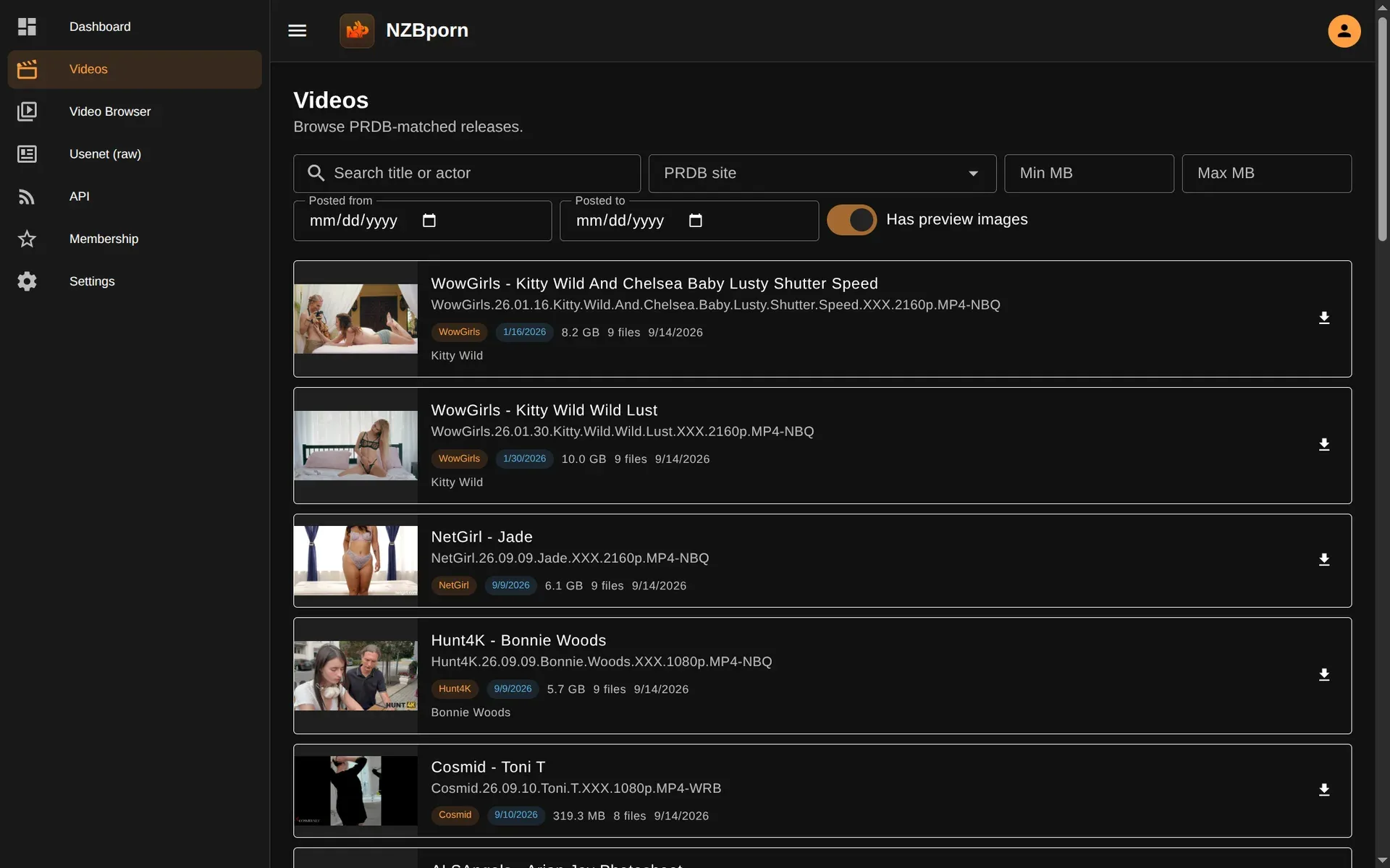 Videos view, third page of results